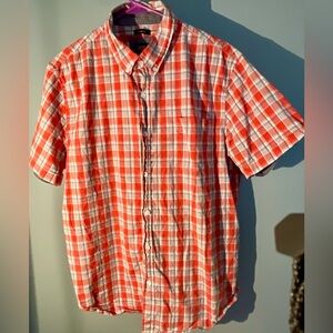 Men’s Lee Large Stretch Short Sleeve Plaid Orange Button Up